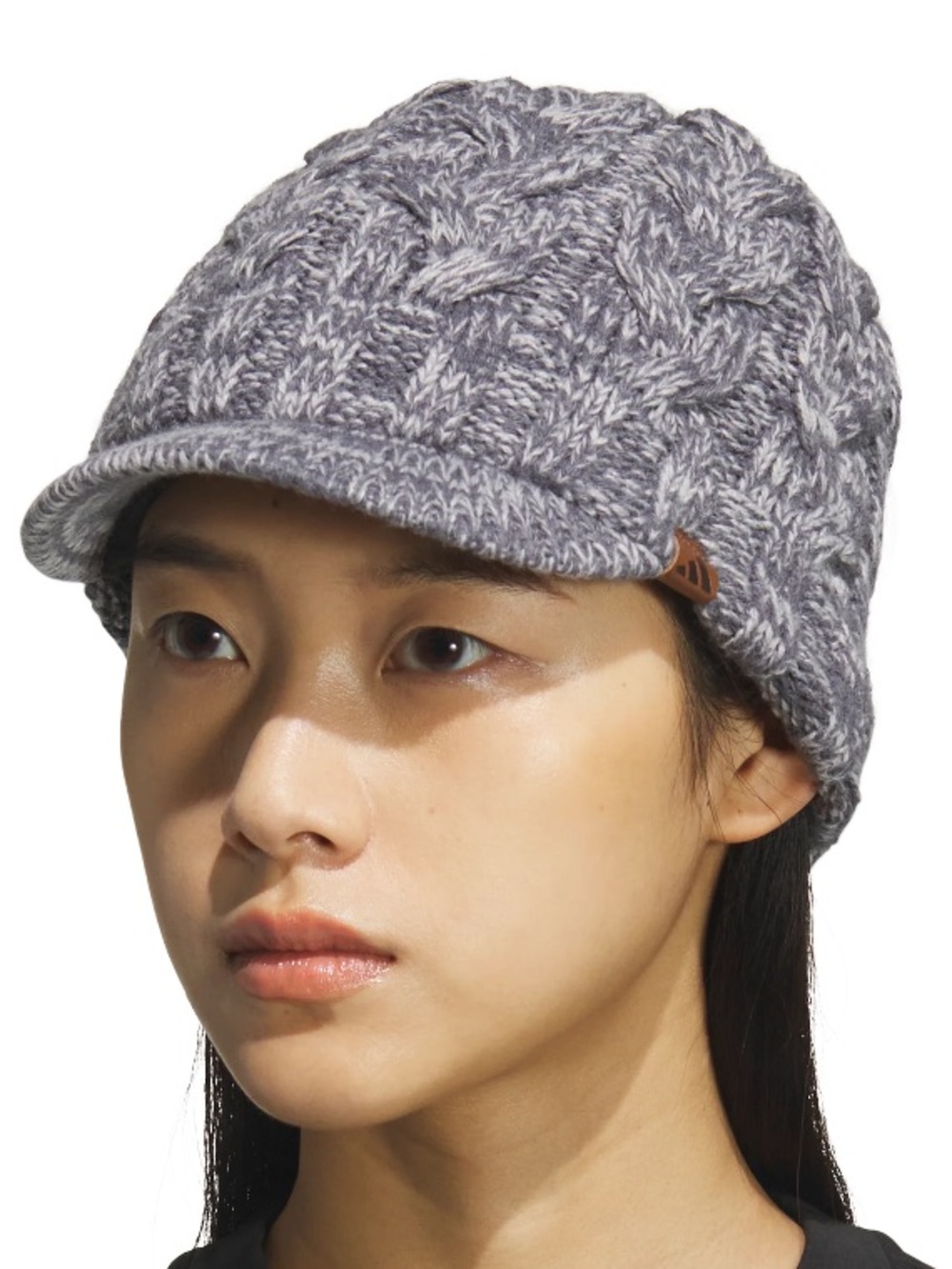 adidas Women's Crystal Brimmer Beanie Cable Knit With Brim Onix Gray Marl